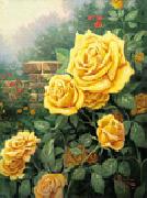 unknow artist Yellow Roses in Garden oil